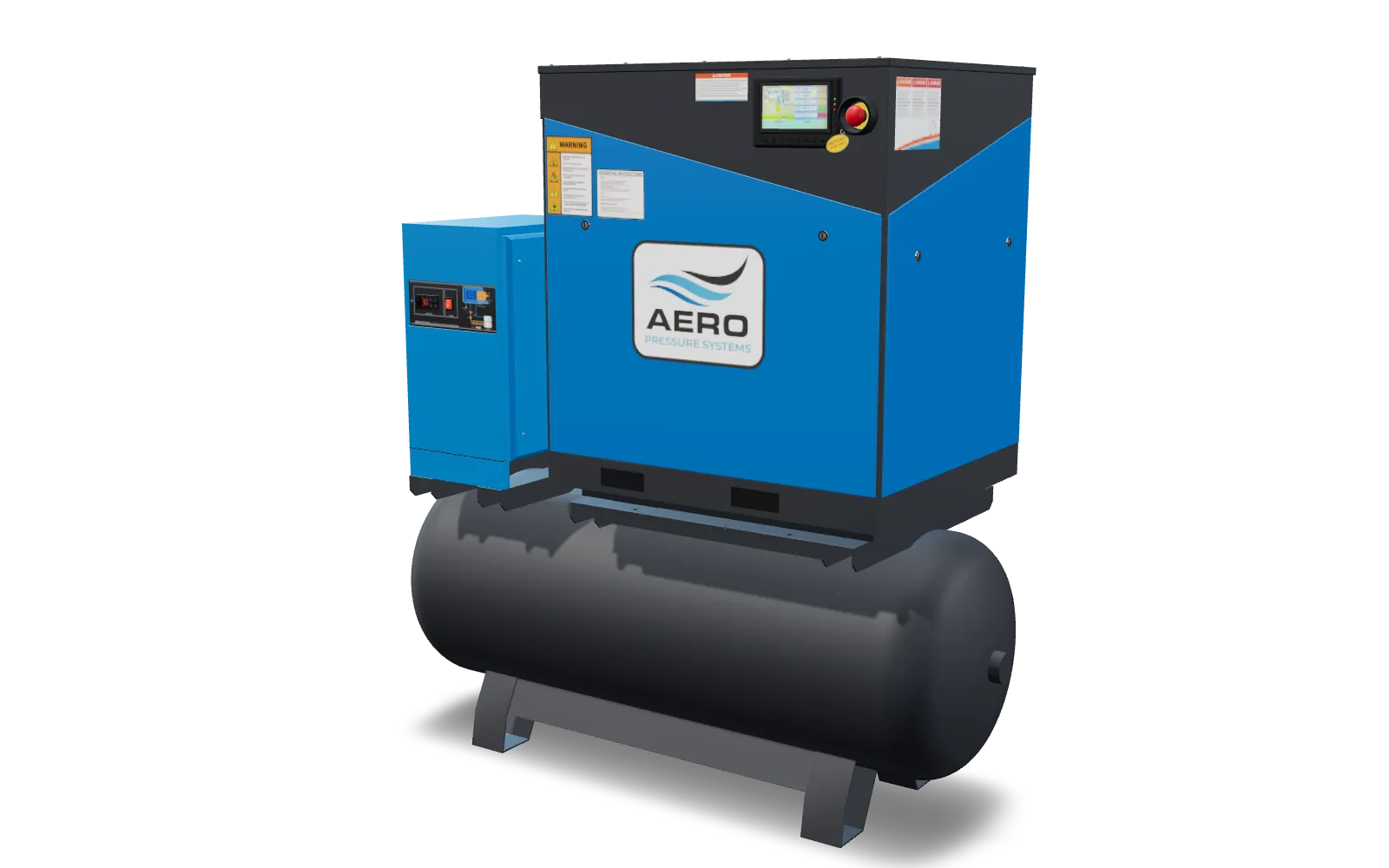 The AERO All-in-One VSD20: rotary screw compressor, refrigerated dryer and 145 gallon receiver in one unit